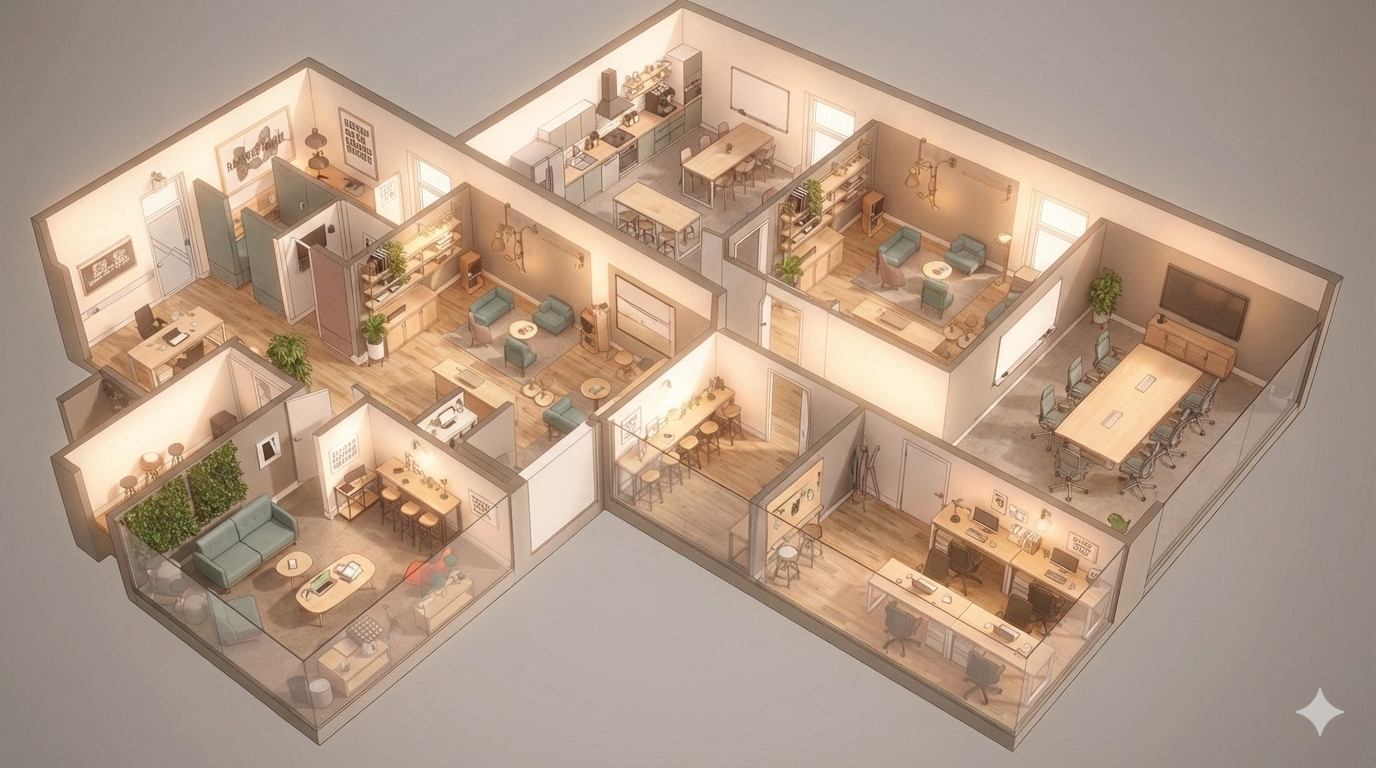 3D extruded room generated by Strukt AI from a 2D floor plan